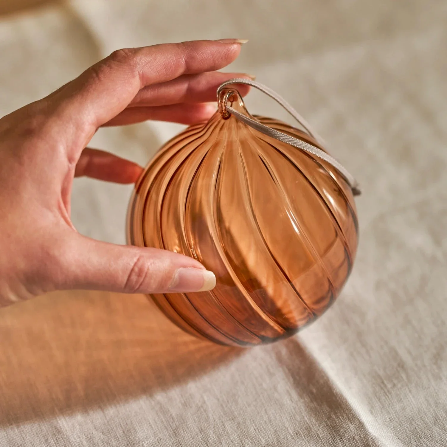 Avery Large Glass Bauble, Apricot - Set of 3