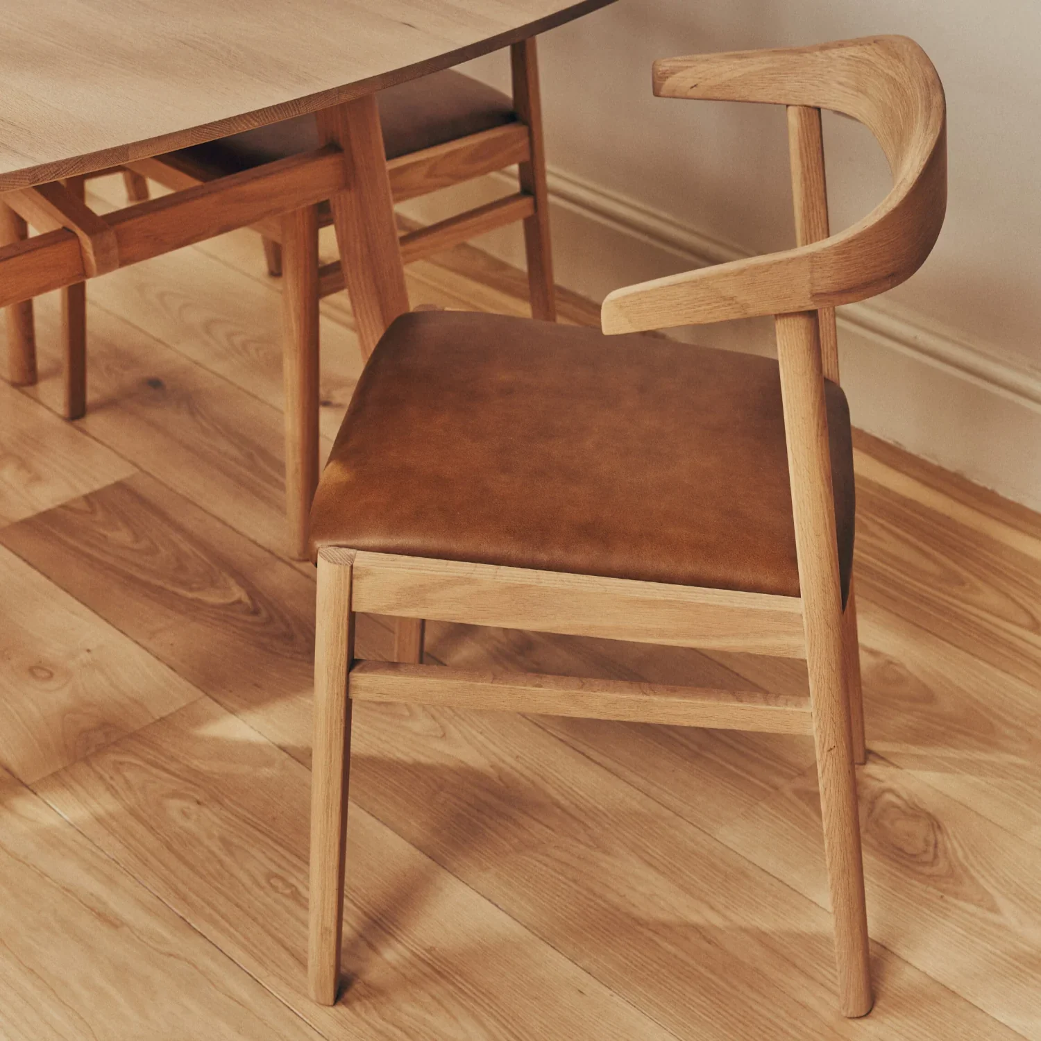 Borough Oak Dining Chair, Tan Leather - Image 2