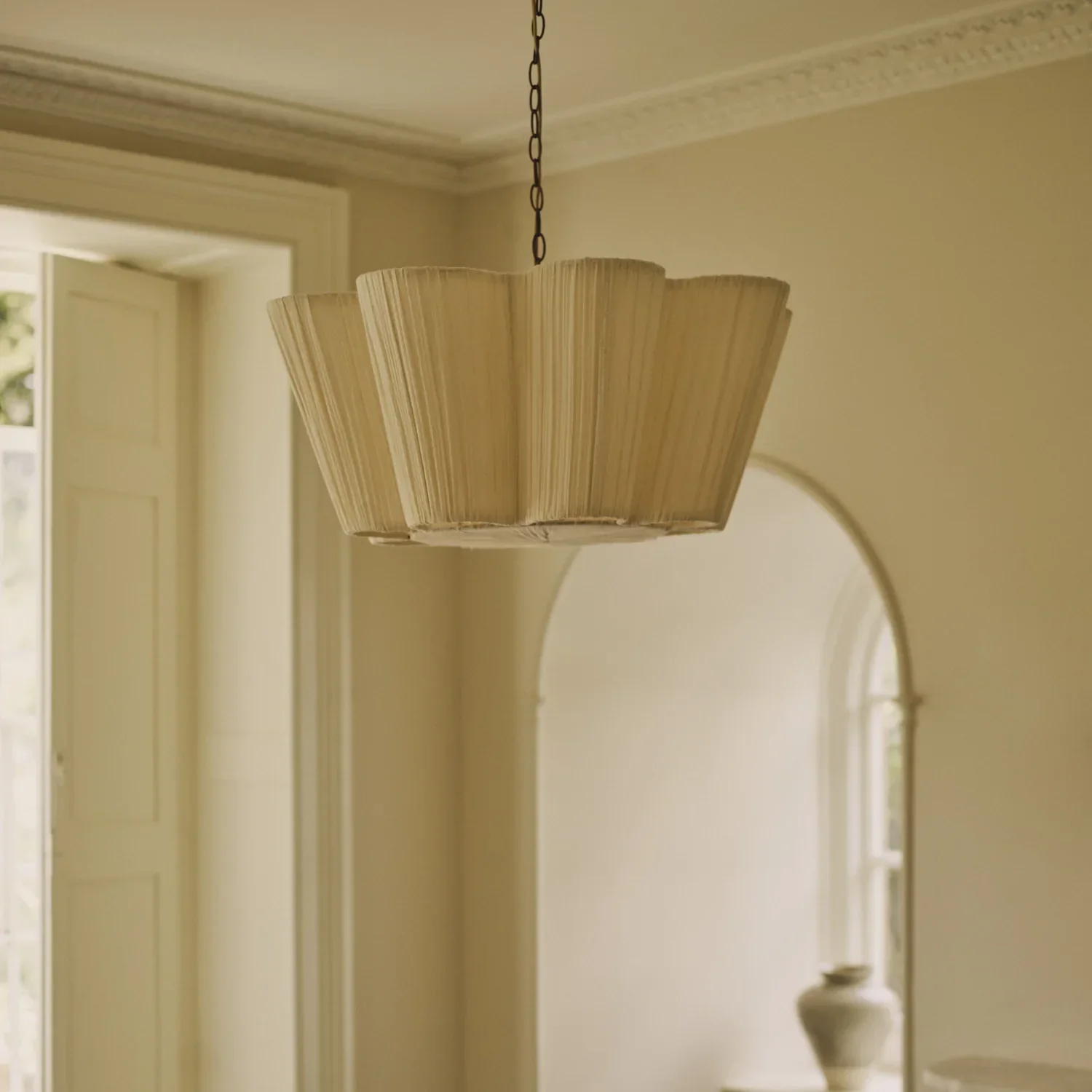 Cecile Large Gathered Linen Pendant Light - Image 2