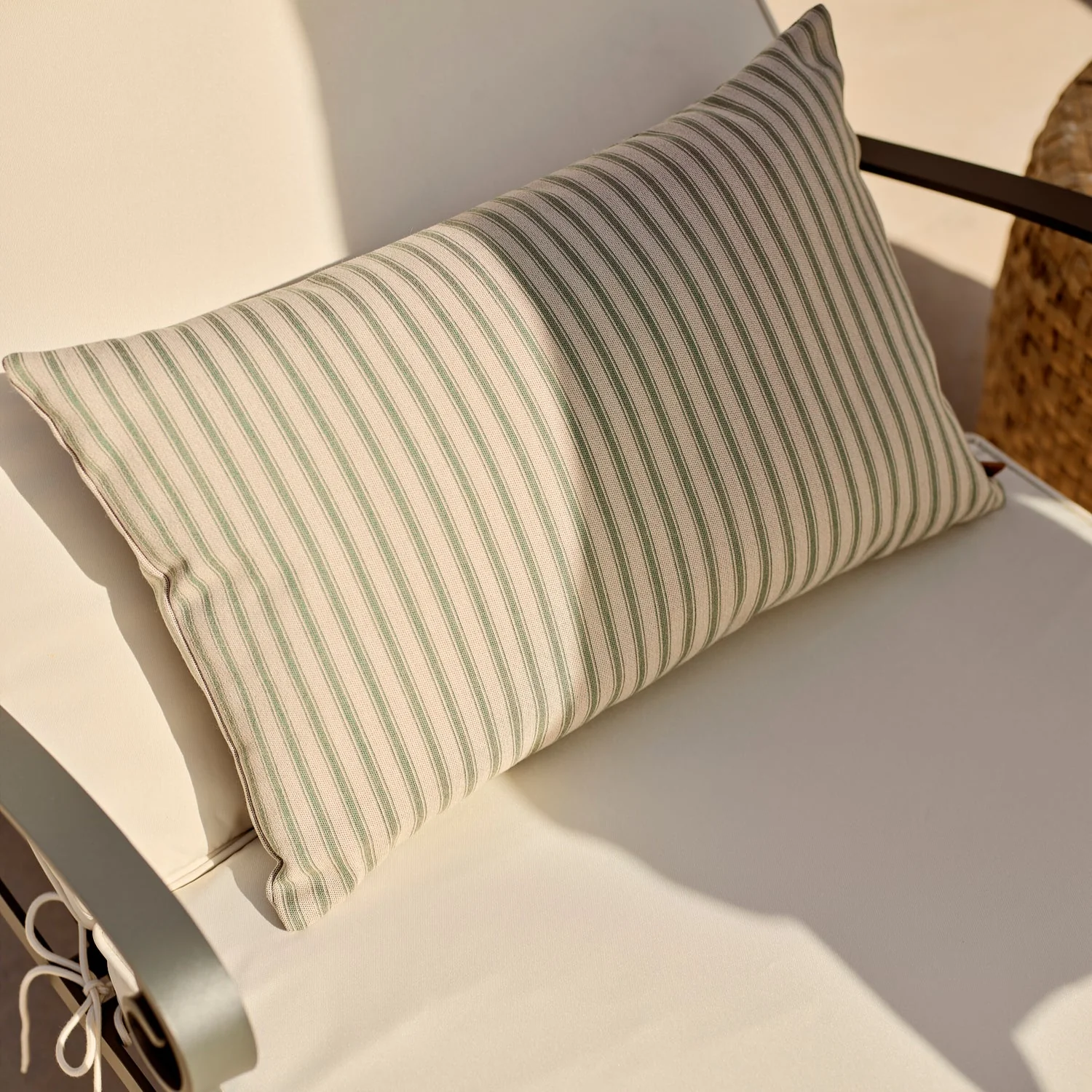 Fine Stripe Outdoor Bolster Scatter Cushion, Green - Image 2