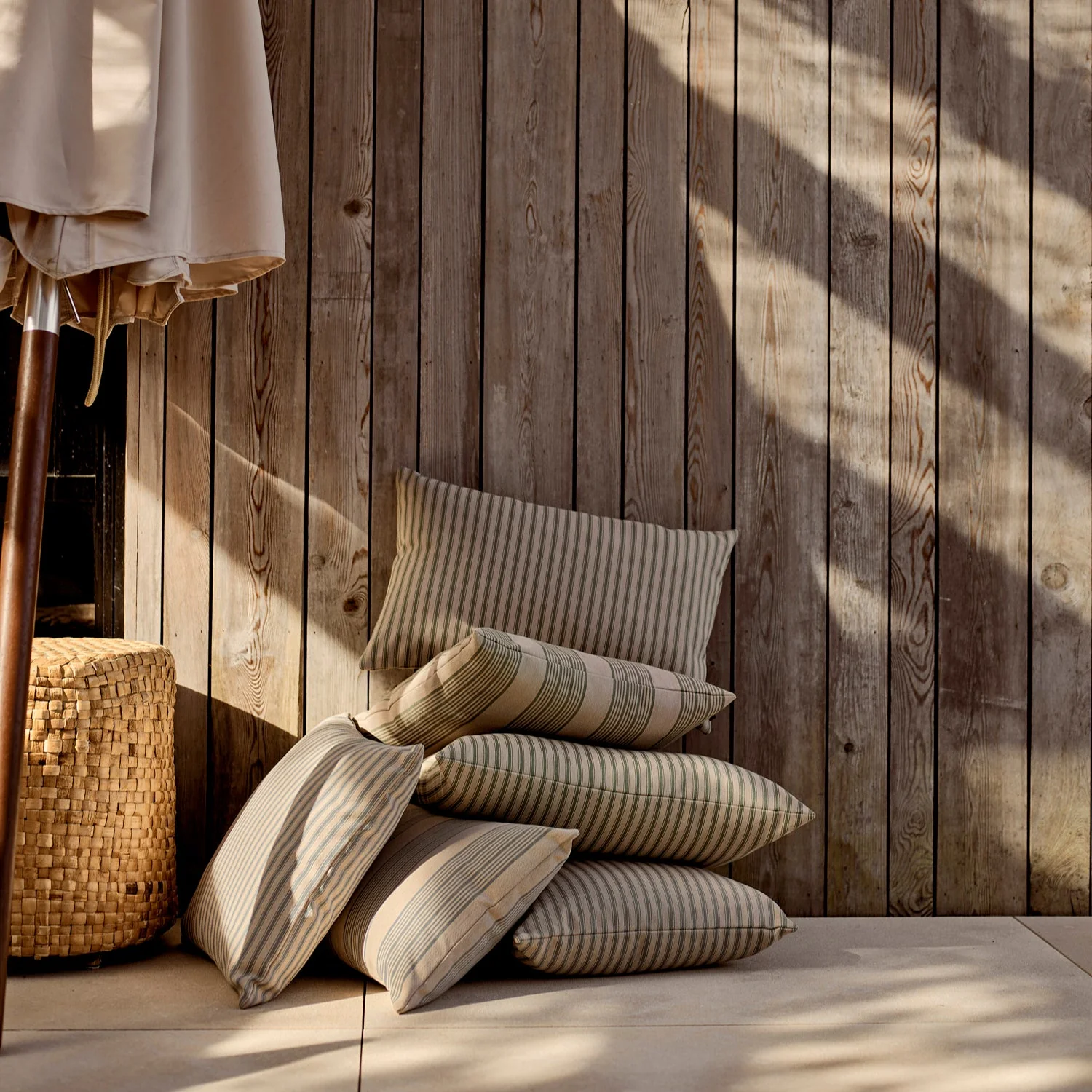 Fine Stripe Outdoor Bolster Scatter Cushion, Green - Image 5