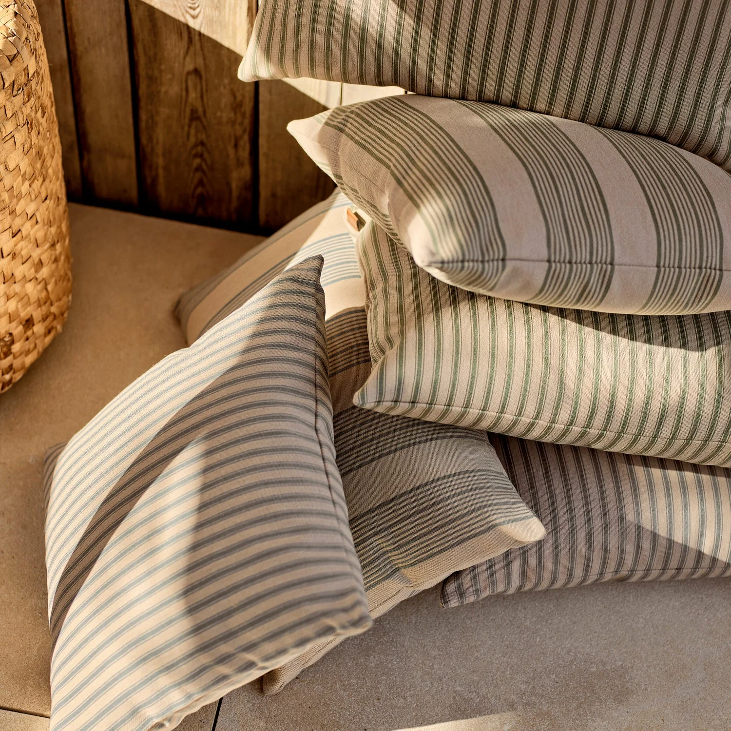 Fine Stripe Outdoor Scatter Cushion, Blue - Image 3