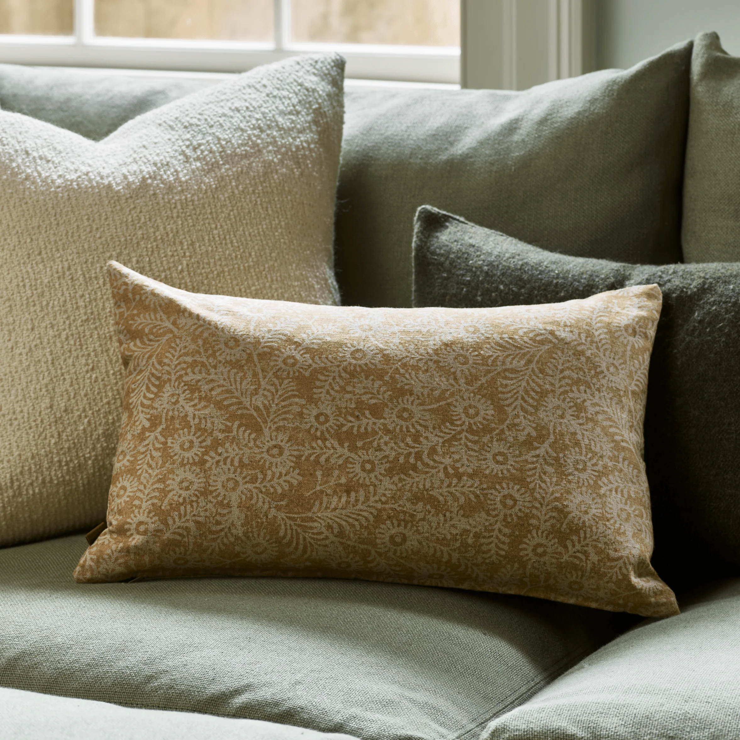 Grace Bolster Cushion, Orla Printed Linen - Saffron - Image 2