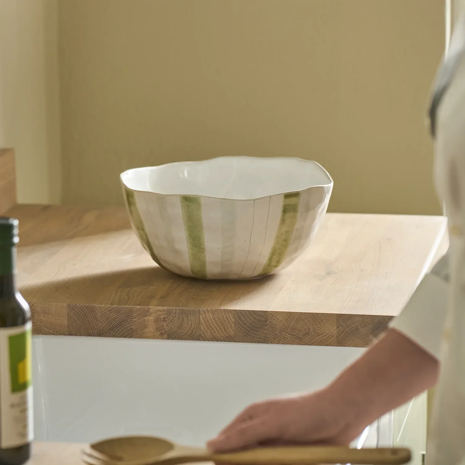 Hollywell Serving Bowl, Green Stripe