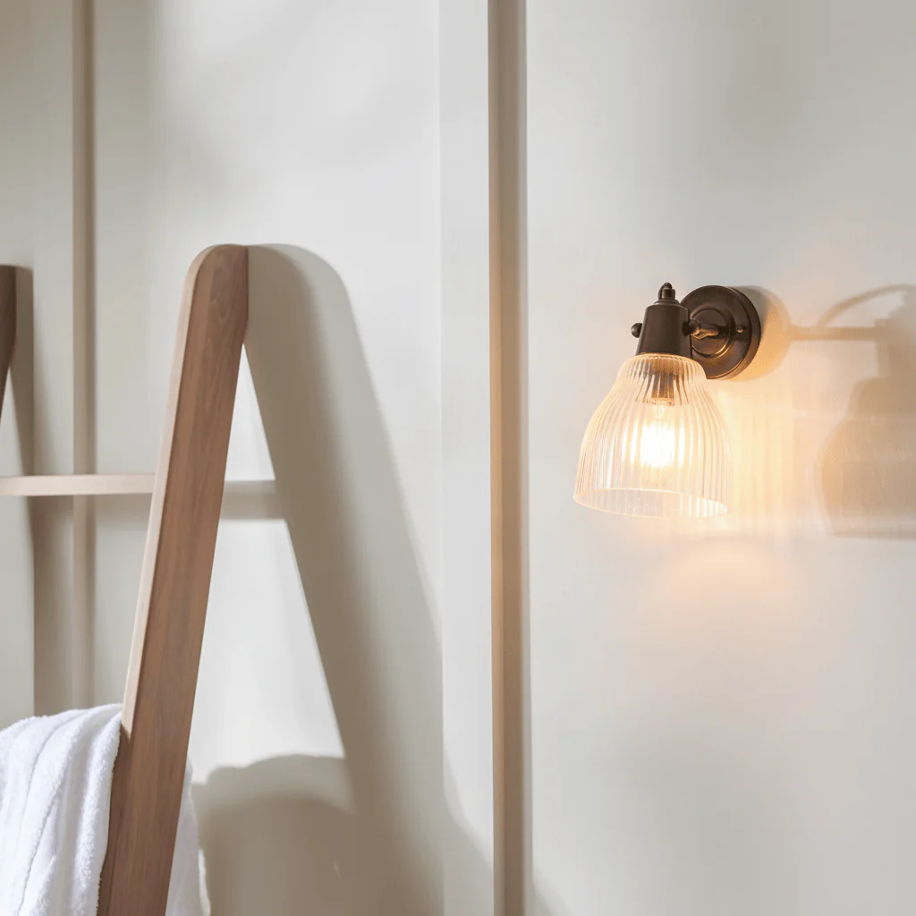 Shaftesbury Fluted Glass Wall Light, Bronze