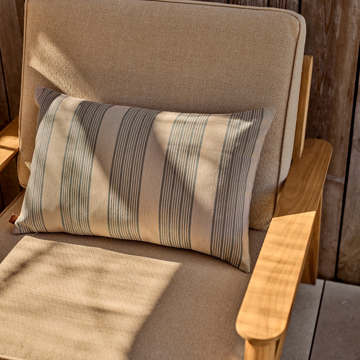 Wide Stripe Outdoor Bolster Cushion, Blue - Image 2